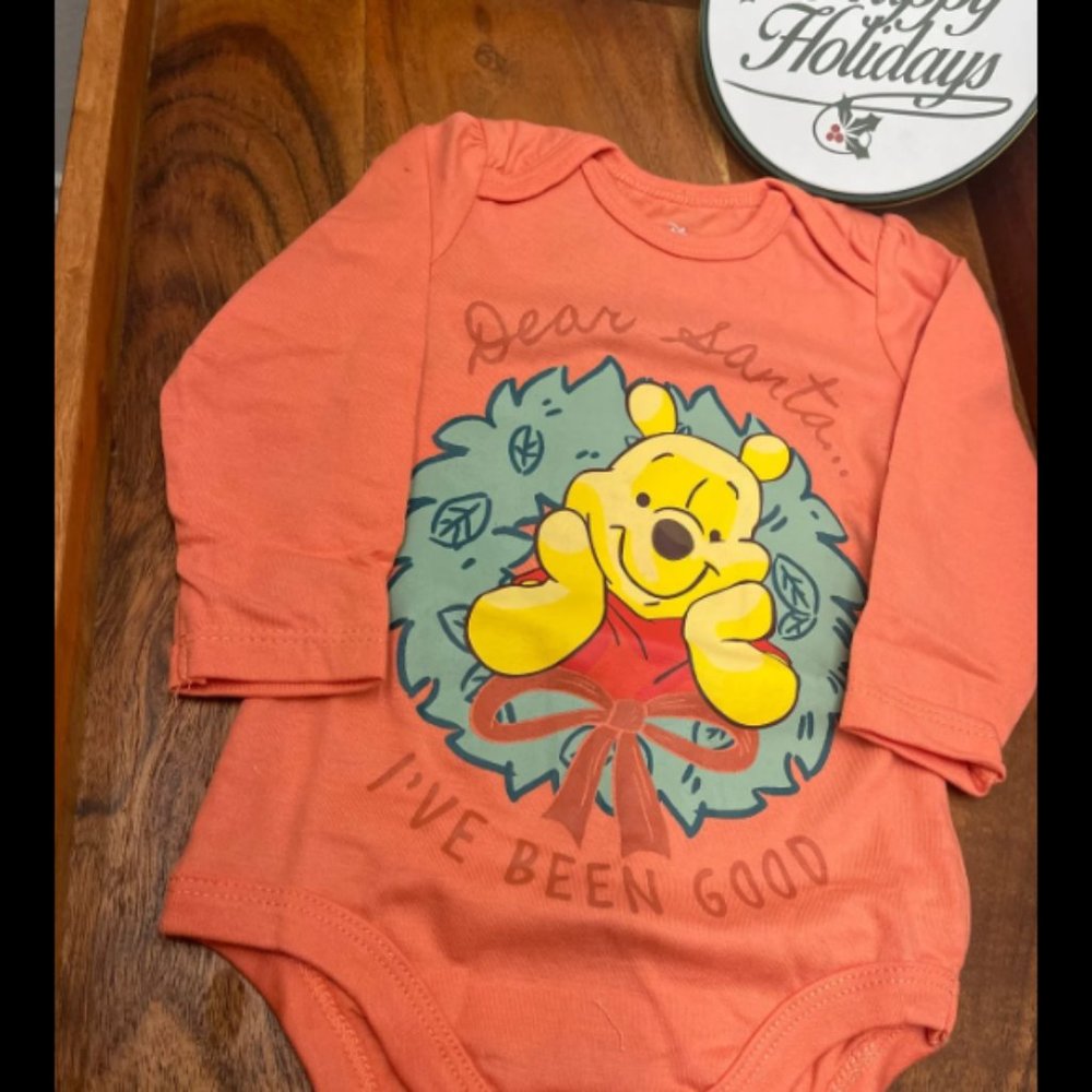Disney Winnie the Pooh Christmas onesie/ bodysuit “Santa I’ve Been Good”/ 9M-24M
